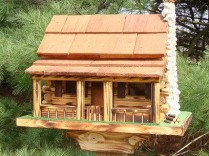 Amish Country Rustic Handmade Log Cabin Bird Feeder