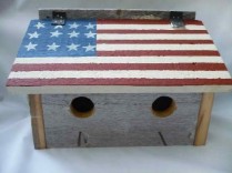 Amish made 2 Family Birdhouse w/American Flag Painted on Flip Top Roof