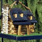 Log Cabin Birdhouse with Stone Chimney – small