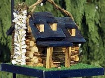 Log Cabin Birdhouse with Stone Chimney – small